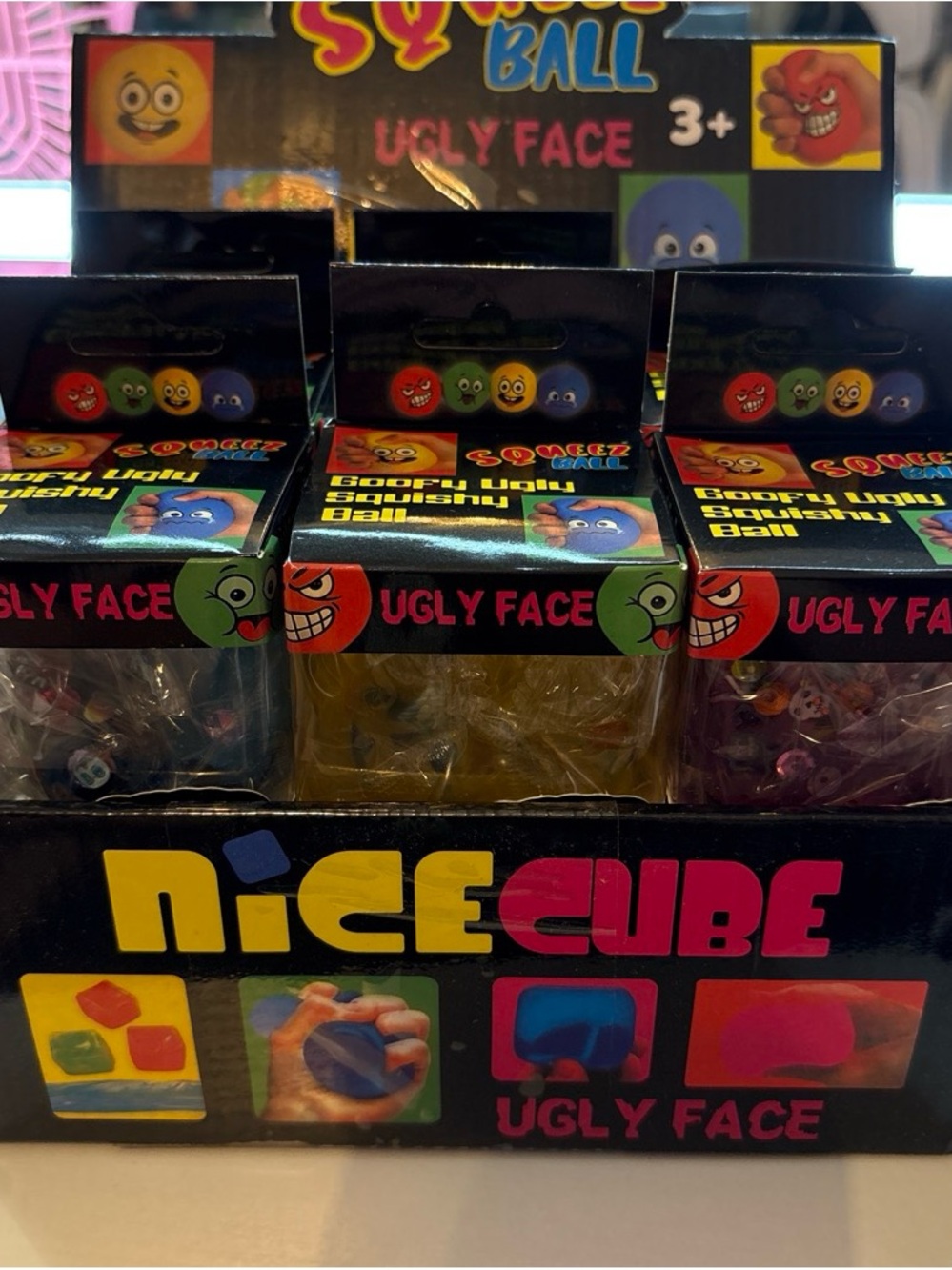 Ugly Face Squeeze Ball Toy - set of 3 , blue, yellow, pink